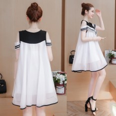 Longgar Korea Fashion Style Terlihat Langsing Strapless Baju Terusan Baru Sifon Gaun (Putih)
