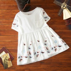 Longgar Korea Fashion Style Wanita Hamil Leher Bulat Lengan Pendek Kemeja (Putih)