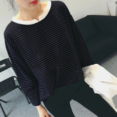 Kaos Korea Modis Gaya Musim Semi atau Musim Gugur Baju Dalaman Wanita Ukuran Besar (505 Hitam)