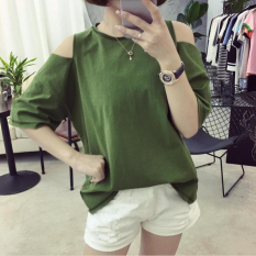 Longgar Korea Fashion Style Warna Solid Baru Lengan Pendek Atasan (Hijau) baju wanita baju atasan kemeja wanita