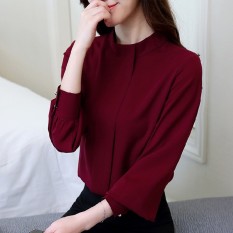 Longgar Korea Modis Gaya Warna Polos Baru Terlihat Langsing Kerah Kerah Kerah Kemeja (Anggur Merah)