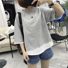 Longgar Korea Modis Gaya Warna Polos Yang Tidak Kenal Dua Potongan Siswa Atasan Kaus (Abu-abu) baju Wanita Baju Atasan Kemeja Wanita