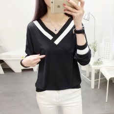 Longgar Korea Warna Musim Gugur Yang Solid Perempuan Atasan Pakaian Siswa (123 (Hitam)) baju wanita baju atasan kemeja wanita