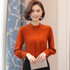 Longgar Lengan Panjang Perempuan Kemeja Jersey Rayon Baju Dalaman (Warna Karamel)