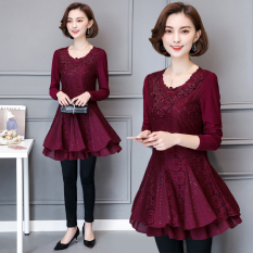 Mm2017 Tambah Beludru Musim Gugur Dan Dingin Baru Setengah Panjang Model Baju Dalaman Atasan (Merah) baju wanita baju atasan kemeja wanita blouse wanita