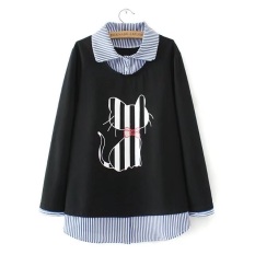 Longgar Mm2018 Musim Semi Wanita Baru Yang Tidak Kenal Dua Potongan Kaos Sweater Baju Dalaman (0859-Hitam Yang Tidak Kenal dua Potongan Lengan Bergaris)