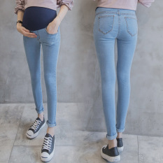 Longgar Musim Semi atau Musim Gugur Baru Bagian Tipis Wanita Hamil Pensil Celana Panjang Jeans (Biru Muda)