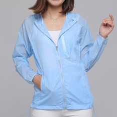 Longgar Pantai Warna Polos Perempuan Setengah Panjang Model Atasan Ruangan AC Baju Pelindung Matahari (Biru Langit Dada Ritsleting)