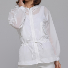 Longgar Pantai Warna Solid Perempuan Setengah Panjang Model Atasan Ruangan AC Baju Pelindung Matahari (Putih)