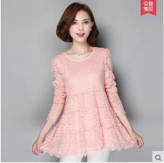 MM Kemeja Renda Ukuran Besar Baju Dalaman Sifon Perempuan Musim Semi Model (Merah muda (ditambah Beludru))