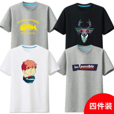 Longgar Pria Lengan Pendek Kaos (Abu-abu-Ikan + Hitam-Merah Muda Kaca Mata Rusa + putih-Gemuk + Abu-abu-Istirahat-Lengan Bang Pendek Baju Kaos)