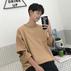 Longgar Pria Selutut Lengan Sedang Baju Kaos Lengan Pendek Atasan (Khaki)