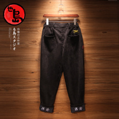 Longgar Remaja Laki-laki Celana Cargo Kain Korduroi Celana (Hitam)