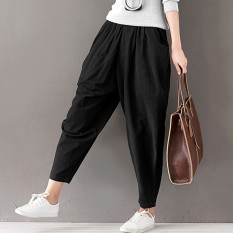 Longgar Sepatu Linen Ukuran Besar Celana Kain Linen Celana Cargo (Hitam)