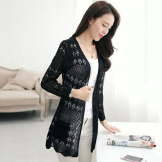 Longgar Setengah Panjang Model Berongga Selendang Rajutan Cardigan (Hitam) baju wanita baju atasan