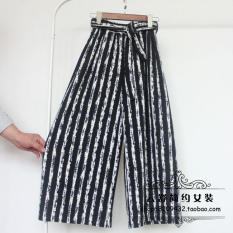 Longgar Sifon Hitam Dan Putih Lurus Garis Vertikal Kulot Sembilan Poin Celana (Hitam Motif Garis Halus Bahan Sifon Musim Panas) OE427FAAAYG17XANID-78207589