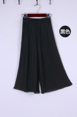 Longgar Sifon Pinggang Terlihat Langsing Rok Lipit Kulot (Sifon Kulot Hitam)