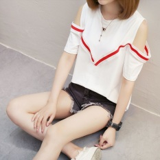Kaos Wanita Versi Korea Seksi Model Sabrina Lengan Pendek (429 (putih))