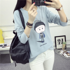 Xianyuansu Kaos Wanita Lengan Panjang Model Longgar Motif Cetak Kartun 3 Warna (172 (Merah Muda)) baju Wanita Baju Atasan Kemeja Wanita