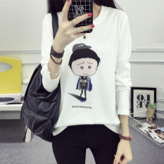 Xianyuansu Kaos Wanita Lengan Panjang Model Longgar Motif Cetak Kartun 3 Warna (172 (putih)) baju wanita baju atasan kemeja wanita