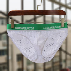 LoocH Seksi Sutra Es Pria Jala Celana Dalam Segitiga Setengah Tembus Celana Dalam Pria (Putih)