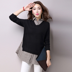 Looesn Jahitan Perempuan Bagian Panjang Adalah Sweater Tipis Bottoming Baju Kemeja (Hitam)