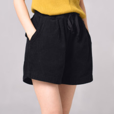 Longgar Warna Polos Sederhana Ikat Elastis Angin Celana Cargo Celana Pendek (Hitam)