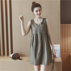 Longgar Korea Fashion Style Katun Pinggang Tinggi Leher Bulat Rompi Rok Tanpa Lengan Gaun Boneka (Tentara hijau) (Tentara hijau) baju wanita dress wanita Gaun wanita