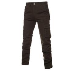Loose Cotton Spandex Mid Flat Autumn Solid Celana Pria Kasual Slim-Pocket Cargo untuk Militer Celana Hijau Tentara- INTL