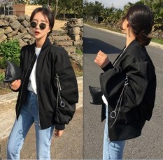 Longgar Jaket Pilot Bf Hitam Wanita Bisbol Seragam Angin-Internasional