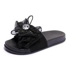 Lotus Jolly Sutra Hadapan Bersimpul Wanita Musim Panas Pantai Sepatu Wanita Tidak Ada Bulu Sandal Datar Tumit Flip Jepit Ladies Rihanna Bohemia Sandal (Hitam) -Intl