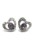 Love Earring Swarovski Elements And 925 Silver Sterling - Purple