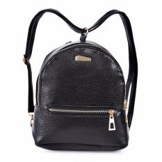 Lovely PU Kulit Zipper Penutupan Kecil Ransel Tas Bahu untuk Wanita/Perempuan (Hitam)-Intl