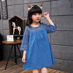 Lucu Musim Panas Anak-anak Pakaian Anak Kecil Gadis Baju Baru (Biru)