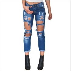 Loveu Toko Wanita Jeans jeans Robek Loose Fit Ukuran Besar Liar Seksi Berlebihan Lubang Besar Pengemis Pacar Jeans Fashion Wanita Pakaian -Intl
