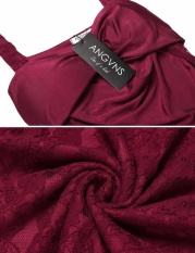 Harga Murah Sunwonder Wanita Tali Ruched Renda Patchwork Empire Padded Besar Malam Pas Badan Gaun Pesta (Merah)-Internasional