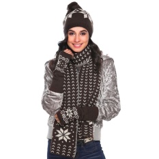Low Profit Women Warm Knitted Shawl Wrap Neck Stole Long Scarf Hat Gloves Set (Coffee)