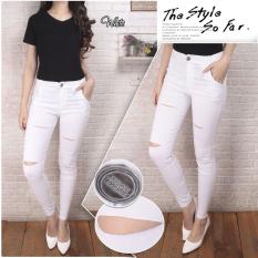 LOWIE PANTS PUTIH JEGGING CELANA JEANS SKINY WANITA RIPPED PANTS