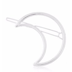 LRC Aksesoris Rambut Trendy Silver Color Moon Shape Decorated Pure Color Simple Hair Clip