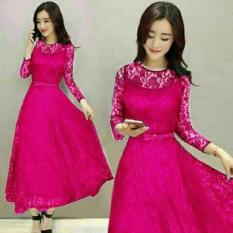 LS Dress Panjang Brukat Saby-Pink