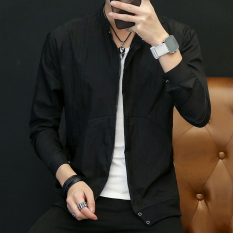 Luar Rumah Warna Polos Pria Baru Jaket Baju Pelindung Matahari (Hitam)
