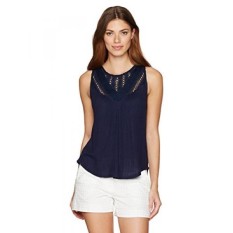 Lucky Brand Womens Mixed Lace Yoke Tank Top, Angkatan Laut Amerika, Kecil-Intl
