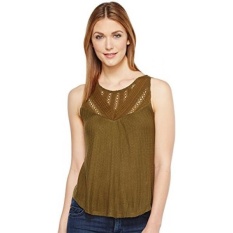Lucky Brand Womens Mixed Lace Yoke Tank Top, Dark Olive,-Intl