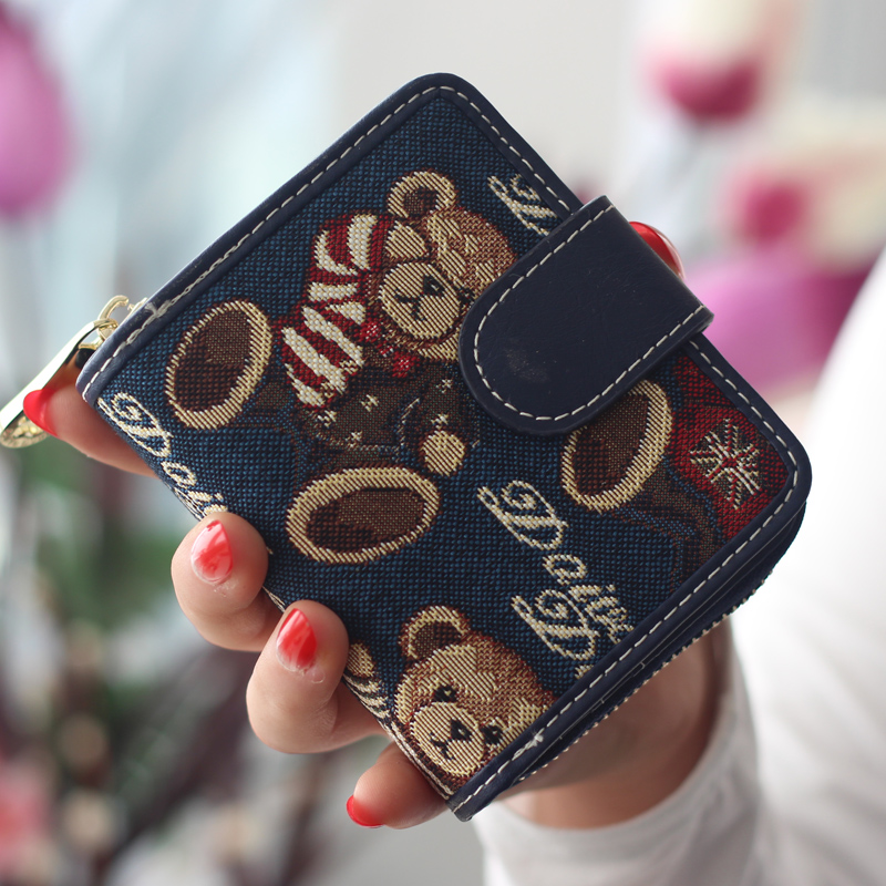 Lucu Perempuan Jepang atau Korea Modis Gaya Kartun Beruang Wanita Dompet Dompet (Bendera Nasional Saudara Biru)