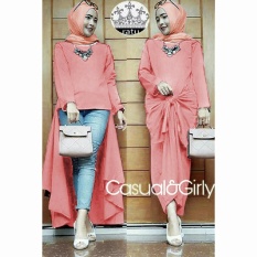 lunashop fashion pakaian wanita model tunik girly warna pink free pashmina