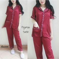 Lunashop fashion wanita /satin maroon/celana panjang/pakaian tidur unisex