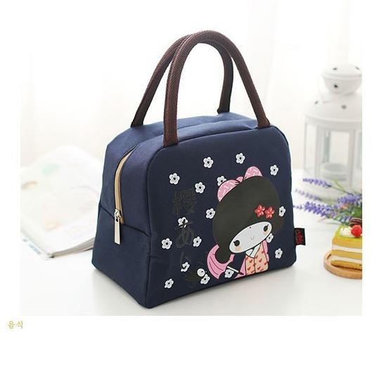 Lunch Bag Cooler Bag Motif gadis jepang biru Tas Bekal Makanan Panas Dingin atau Tas Asi