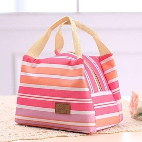 Lunch Bag Cooler Bag Motif Salur/Garis Tas Bekal Makanan Panas Dingin atau Tas Asi  - soft pink