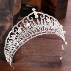 Luxury Mahkota Bridal Mutiara Emas Handmade Tiara Bride Headband Crystal Pernikahan Mahkota Ratu Mahkota Pernikahan Rambut Aksesoris Perhiasan-Intl