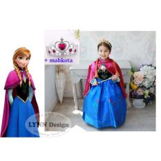 Lynn Design - Baju Dress Kostum anak gaun pesta Frozen Princess Anna elsa Jubah Merah + Mahkota